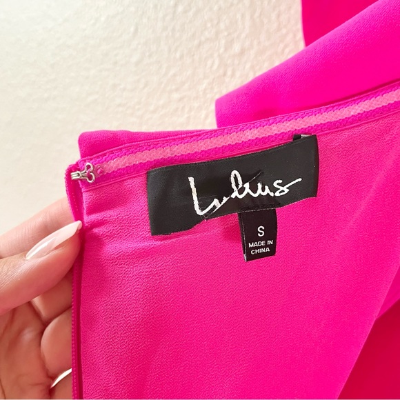 Lulu’s Aurelia Hot Pink Off the Shoulder Mini Dress Small Barbie Barbiecore - Picture 9 of 11